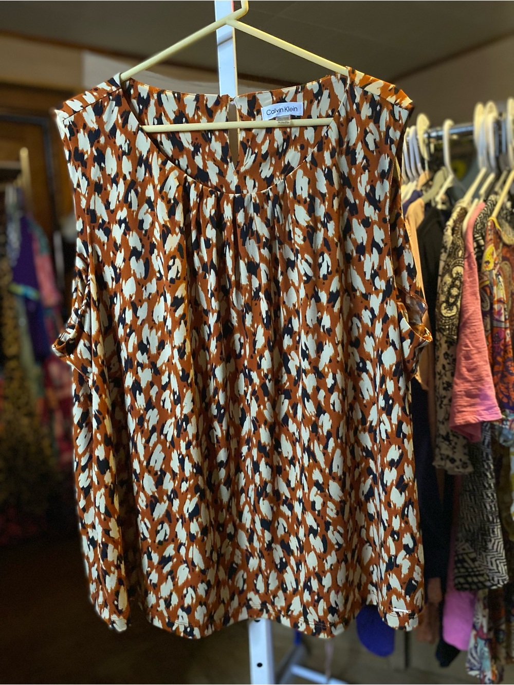 Calvin Klein Brown White and Black Printed Sleeveless Top